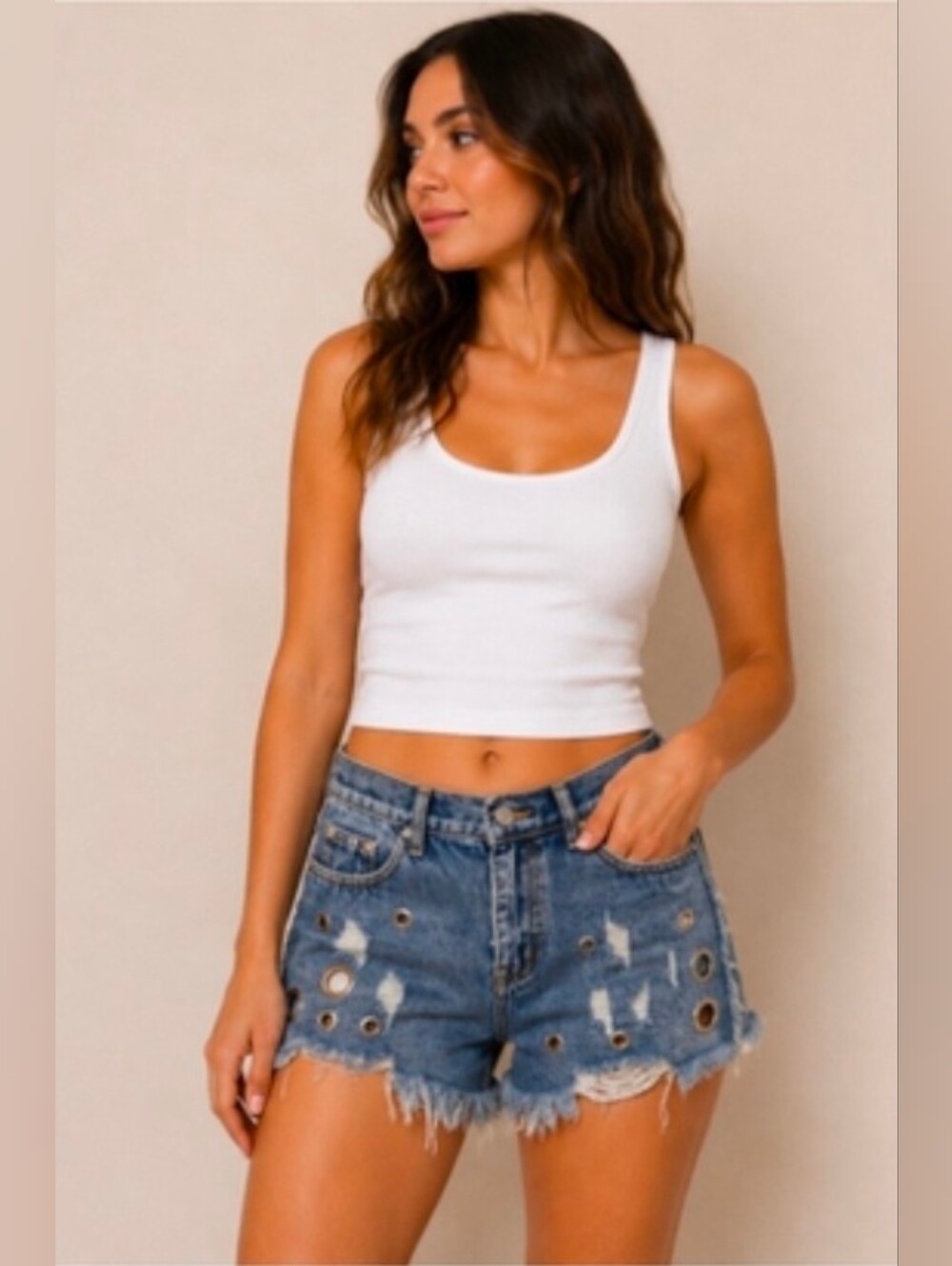 POL Women's Blue Grey Distressed Gromet Denim Shorts Size S NWOT